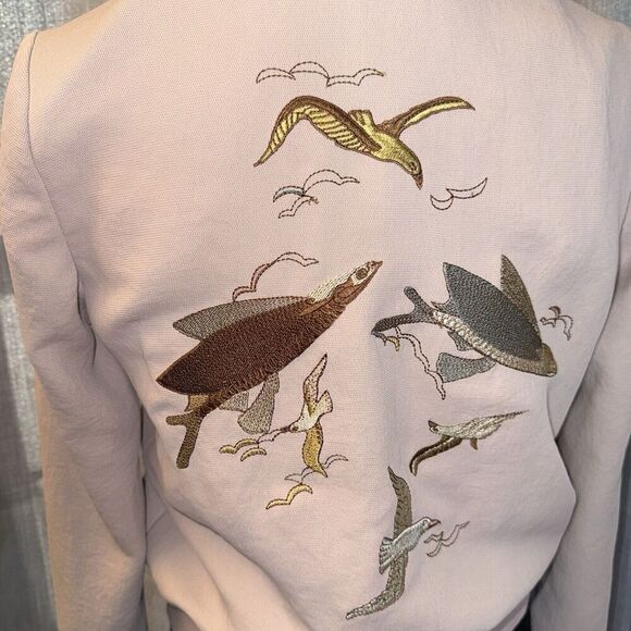 ARITZIA Wilfred Women’s XS Poussin Snap Bomber Jacket Embroidered Birds Blush - Picture 6 of 12